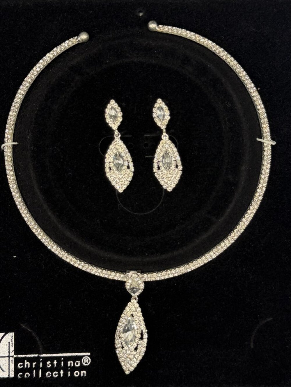 Christina Collection Clear Crystal Rhinestone Necklace & Earrings Set Wedding Br